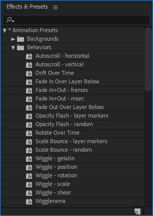 After Effects Behaviors Presets List