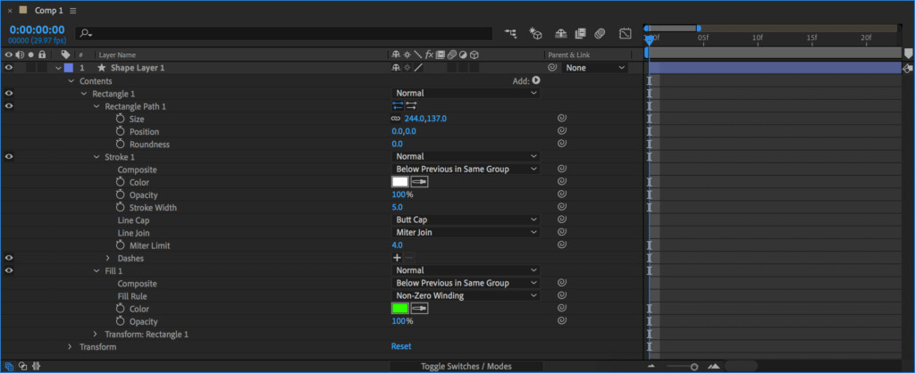 After Effects shape default properties