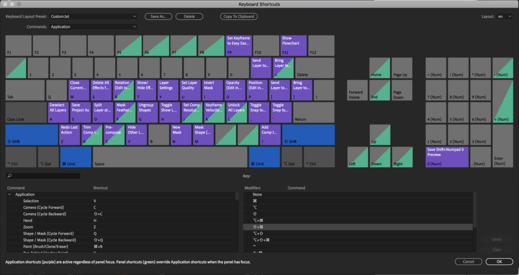After Effects Keyboard Shortcuts Editor