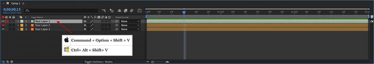 hide layer shortcut in after effects