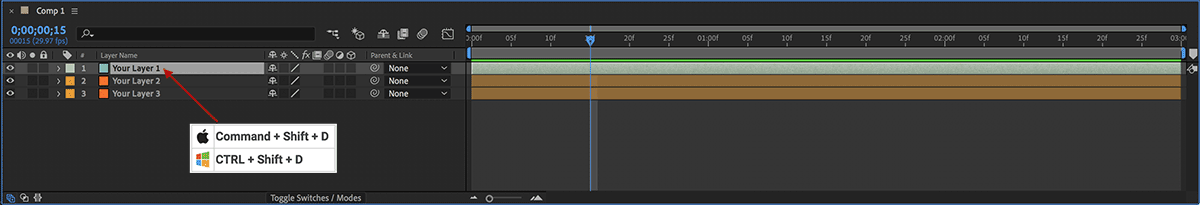 split layer shortcut in after effects