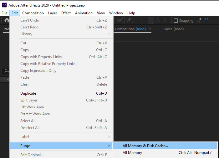 Purge all memory and disk cache after effects