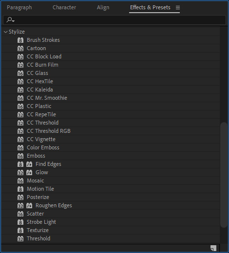 After Effects stylize presets list